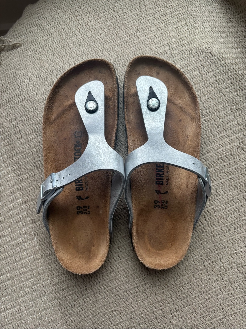 Birkenstock Silver Gizeh Metallic Thong Sandals